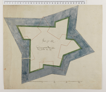 2100 Plattegrond van het fort Ter Eem met aantekening van een geprojecteerde wijziging van de wallen